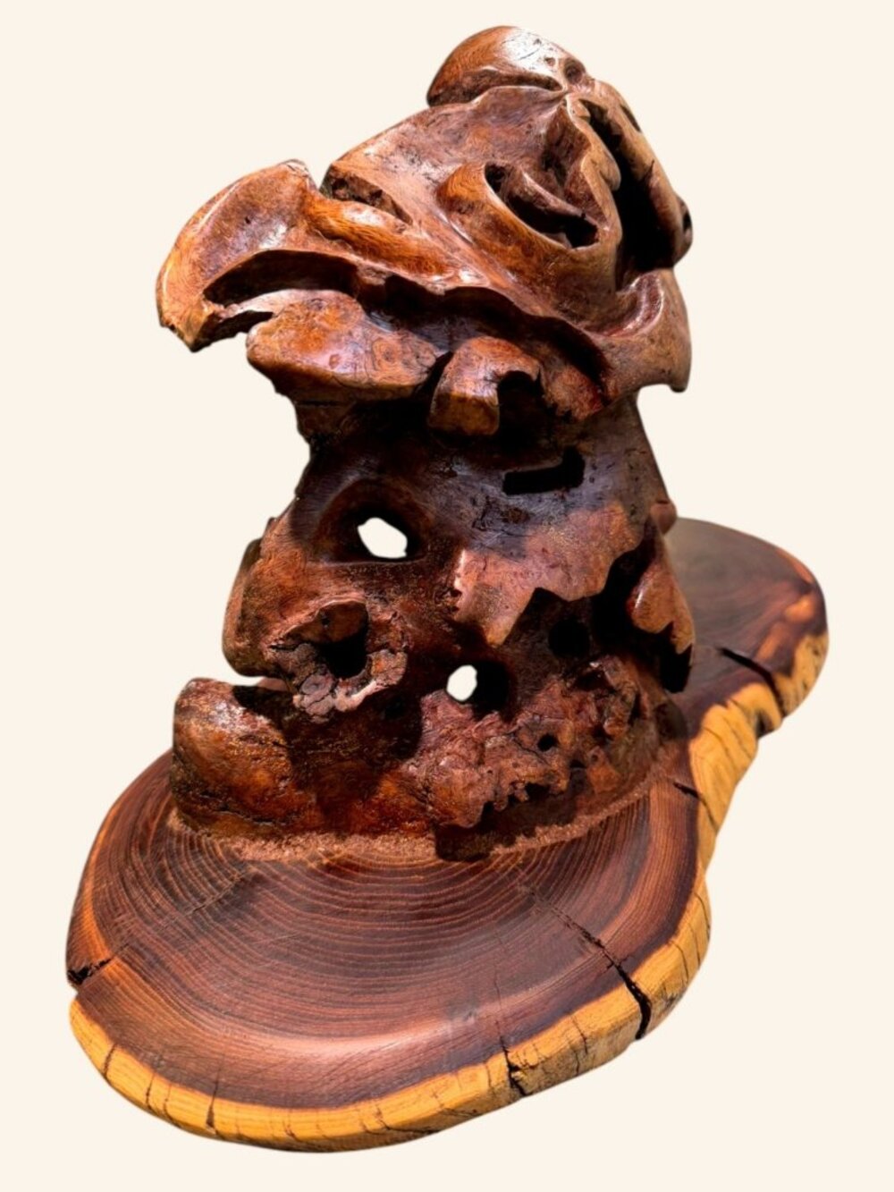 Vintage Burl Root Wood Abstract Sculpture Live Edge Base Organic Modern 17" - Picture 12 of 15